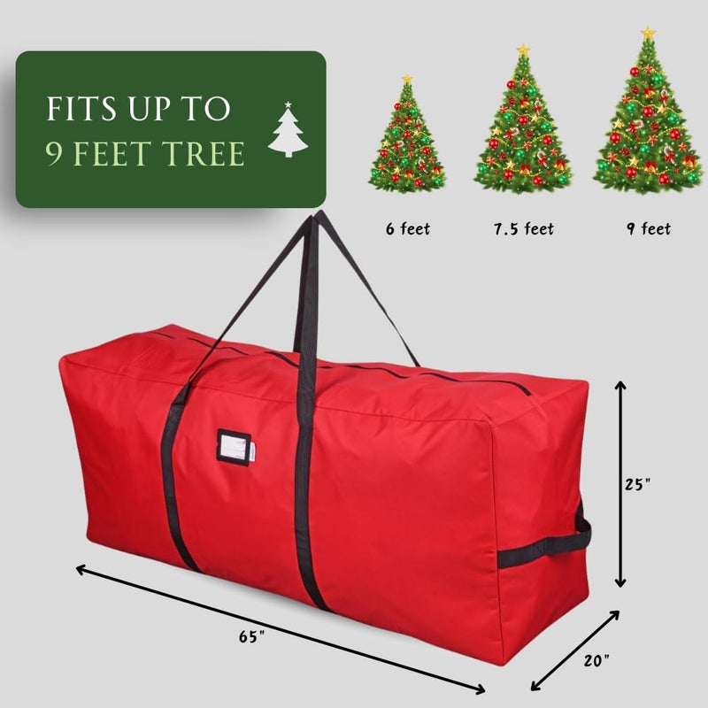 Primode Heavy Duty Christmas Tree Storage Bag | Fits Up to 9 Ft. Tall Disassembled Tree | 25" Height X 20" Wide X 65" Long | Durable 600D Oxford Material | Heavy Duty Xmas Storage Container (Red) - Image 3